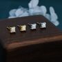 White Opal Square Stud Earrings In Sterling Silver, thumbnail 6 of 12