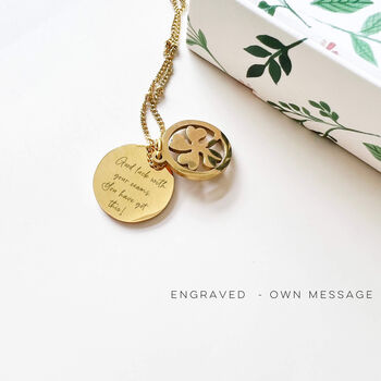 Personalised 'Four Leaf Clover' Engraved Lucky Necklace, 2 of 9