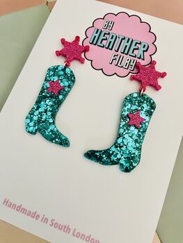 Glitter Cowboy Boot Earrings / Festival Fashion Dangles / Country Western Statement Jewellery / Line Dancing Earrings, 2 of 12