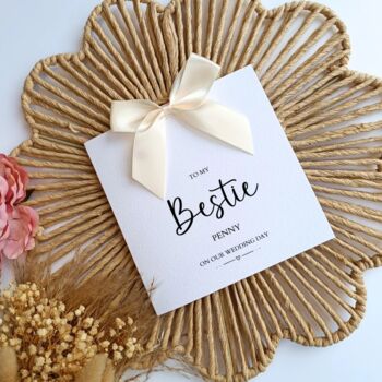 Bestie On Your Wedding Day Card, Luxury Bow Wedding Couple Card, 2 of 5