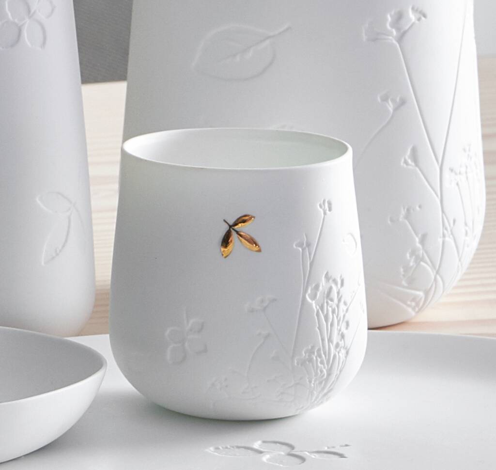 Flora And Fauna Embossed Porcelain Tealight Holder, 1 of 4