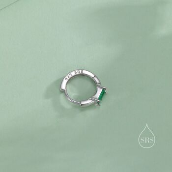 Sterling Silver Minimalist Single Baguette Cut Cz Huggie Hoop, 8 of 12