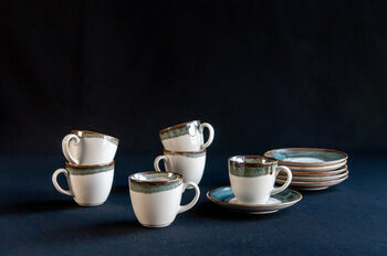 Turquoise Set Of Six Porcelain Espresso Cup And Saucer, 5 of 12