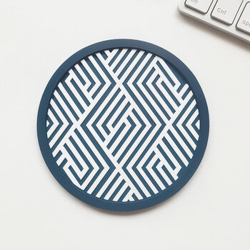 Four X Geometric Blue Rubber Coasters New Home Gift, 3 of 3