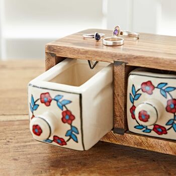 Hand Painted White Floral Ceramic Three Drawer Chest, 2 of 8