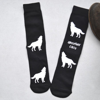 Adventure Calls Wolf Socks With Hidden Message, 2 of 2