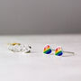 Sterling Silver Rainbow Enamel Heart Stud Earrings, thumbnail 3 of 10