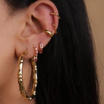 Pink Crystal Huggie Hoop Earrings 925 Silver, 6 of 7