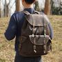 Military Style Genuine Leather Backpack In Brown, thumbnail 3 of 12