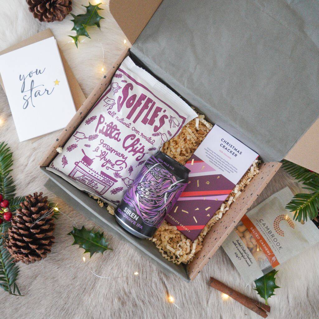 Beer And Snack Treat Box, Perfect Birthday Gift By The Brown Box Gift