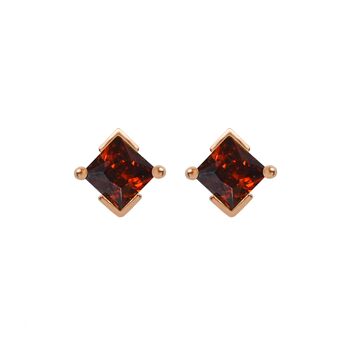 Rose Gold Princess Cut Birthstone Earrings January Garnet, 2 of 5