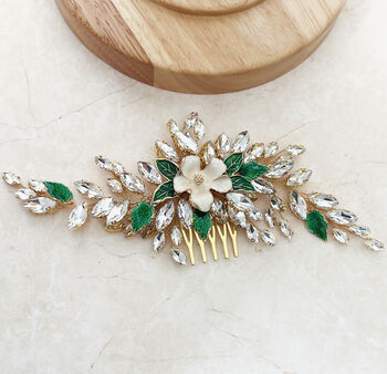 Crystal And Green Leaf Hair Comb, 5 of 5