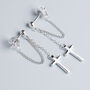 Sterling Silver Cross Dangle Stud Earrings, thumbnail 1 of 6