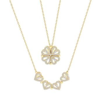 Magnetic Four Leaf Clover/Hearts Necklace In Gold, 2 of 3