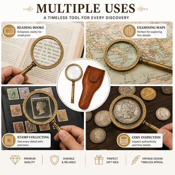 Bronze 30 Cm Magnifying Glass With Premium Leather Case, 10 of 12