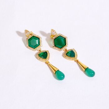 Green Gemstone Onyx Earrings Semi Precious Cz, 2 of 4
