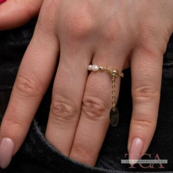 Retro Pearl Chain Pull Adjustable Thumb Ring, 3 of 5