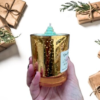 Luxury Christmas Candle With Gold Sparkle Glass Large Size 45hr Burn Time With Gift Box, 3 of 5