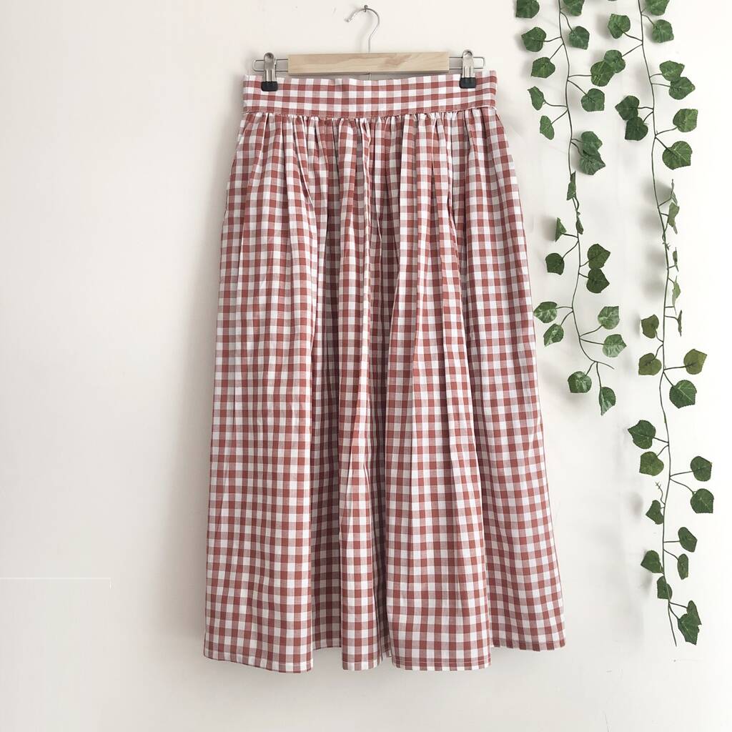 Gingham Cotton Midi Skirt, 1950 Skirt, 1 of 5