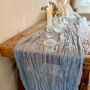 Dusty Blue Crinkled Cheesecloth Wedding Table Runner 3m, thumbnail 2 of 7