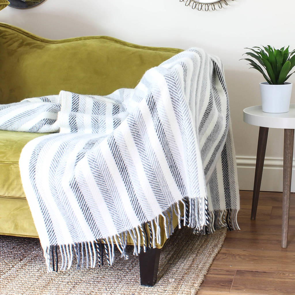 Black And Grey Stripe Wool Throw By Marquis & Dawe