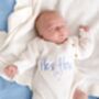 He's Here Embroidered New Baby Long Sleeve Knitted Romper, thumbnail 1 of 12