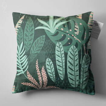 Green Decorative Pillow Cover With Tropical Leaves, 5 of 7