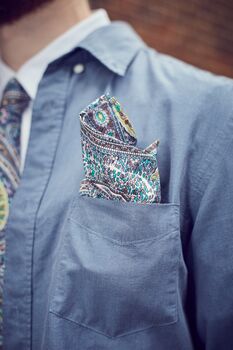 Mens Lilac And Aqua Paisley Print Pocket Square, 4 of 6