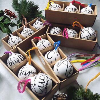 Personalised Hand Lettered Ceramic Christmas Baubles, 6 of 9