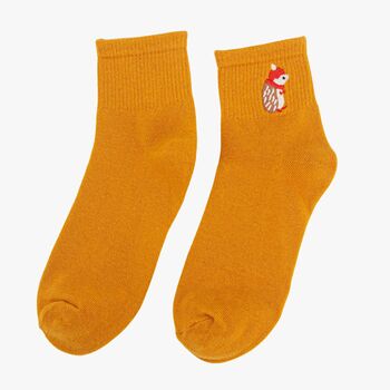 Women's Christmas Hedgehog Embroidered Cotton Ankle Socks Five Pack, 4 of 7