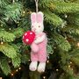 Felt Rabbit With Mushroom Hanging Decoration, thumbnail 2 of 4