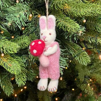 Felt Rabbit With Mushroom Hanging Decoration, 2 of 4