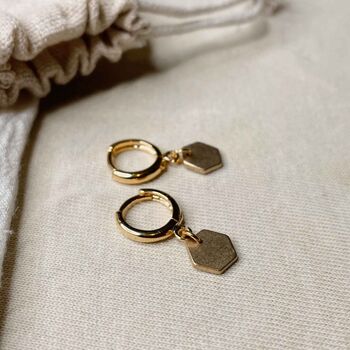 Hexagon Geometric Charm Huggies, 2 of 3