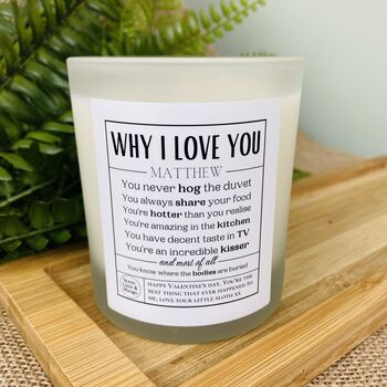 Personalised Reasons Why I Love You Valentines Candle, 2 of 11