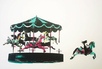 Joy Merry Go Round Carousel Horse Screen Print, 2 of 2