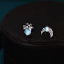 Sterling Silver Mismatched Firefly And Moon Stud Earrings, thumbnail 5 of 12