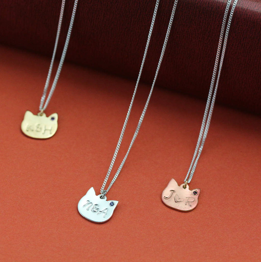 Personalised Silver Cat Necklace With Birthstones By Lushchic x ...