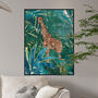 Giraffe Tropical Green Jungle Leaves Art Print, thumbnail 1 of 5