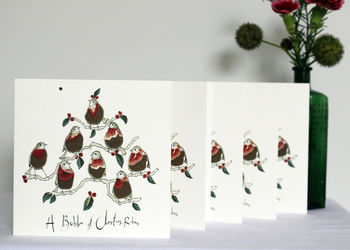 A Bobbin Of Christmas Robins Christmas Card Pack Of Six, 4 of 5