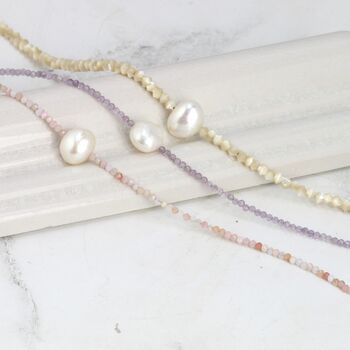 Mini Gemstone Bead Necklace With Focal Pearl, 8 of 12