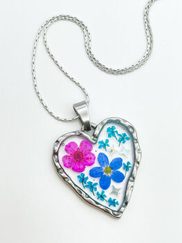 Heart Necklace With Forgetmenot And Pink Flowers, 9 of 12