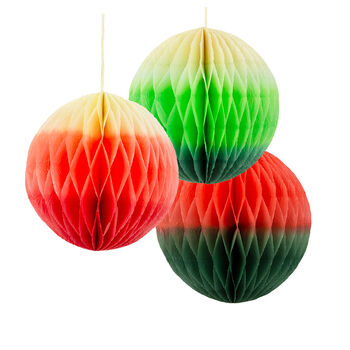 Three Red And Green Ombre Paper Honeycomb Decorations, 2 of 2