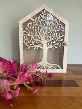 Wooden Tree Of Life Wood Key Box Holder Storage Freestanding/Wall Mounted, 2 of 8