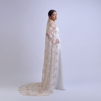 'Eirene' Floral Embroidered Wedding Veil, 3 of 5