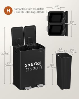 Dual Compartment Kitchen Bin Pedal Trash Can, 2 of 7