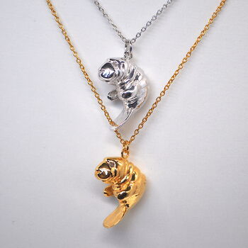 Mini Manatee Necklace In Sterling Silver Or Plated Gold, 2 of 4