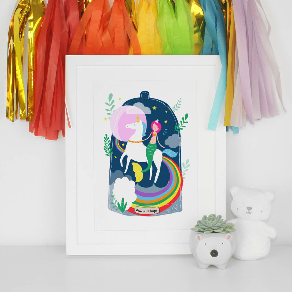 Nursery Art Print Mermaid Unicorn Girls Wall