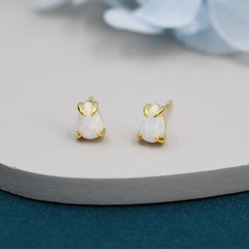 White Opal Droplet Stud Earrings In Sterling Silver, 4 of 11