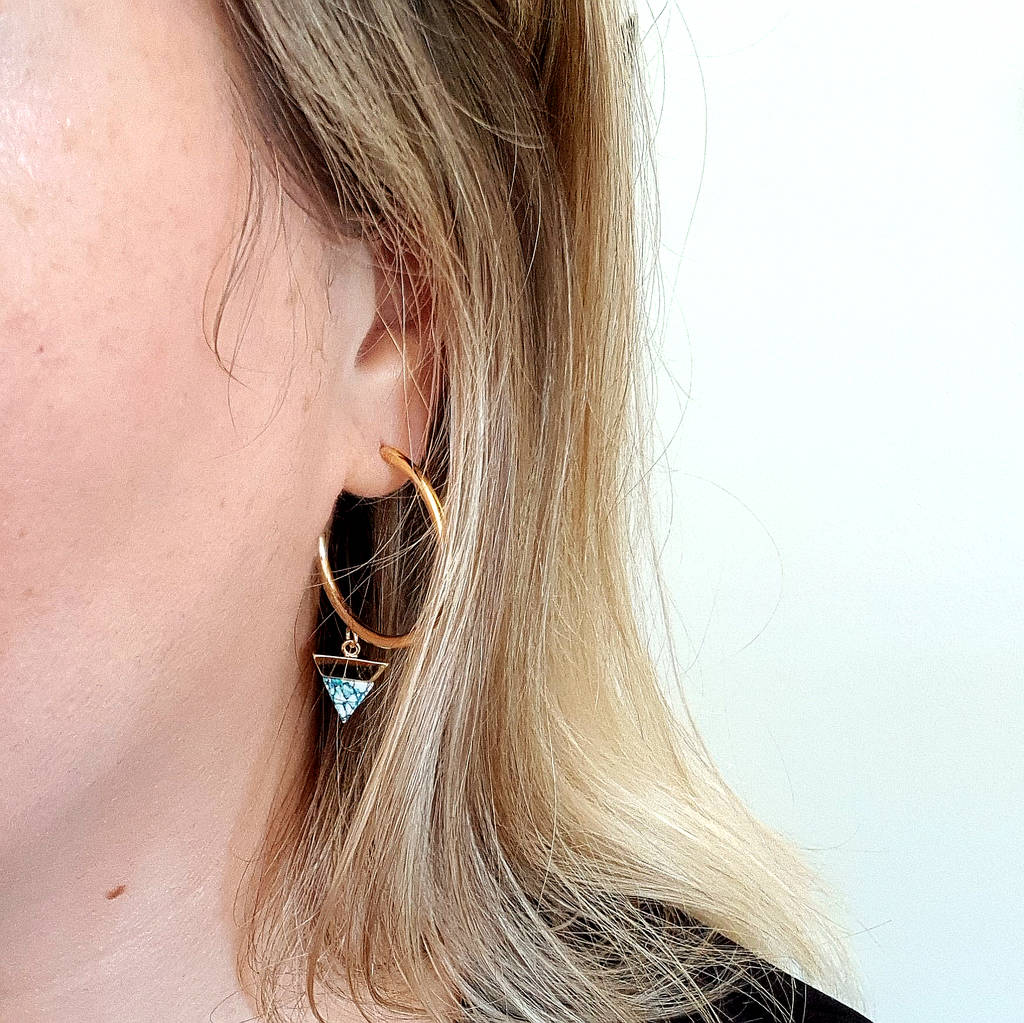 gold hoop earrings with triangle charms by misskukie