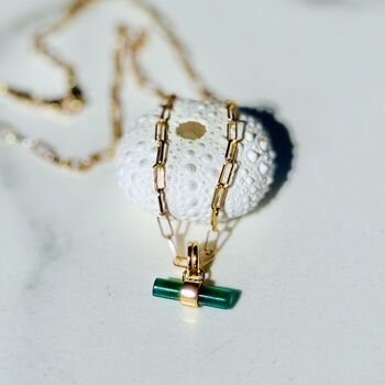 The T Bar Green Onyx Necklace, Gold Plated, 7 of 9